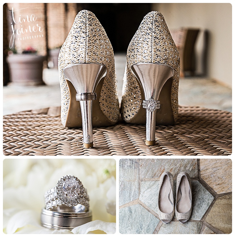 Detail shots of the brides shoes and the wedding rings