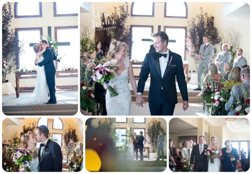 A collage of images from an indoor ceremony at The Pinery at the Hill