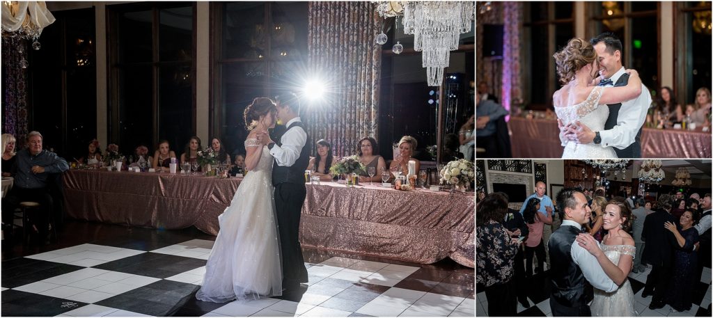 Couple shares first dance in a sweet embrace at the Pinery at the Hill
