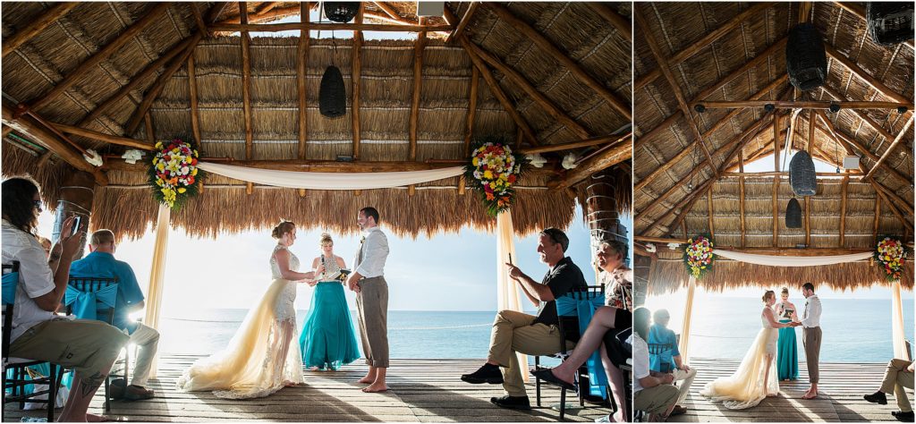 bride and groom share their vows at their destination wedding ceremony over the ocean