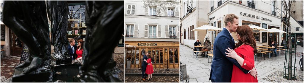 Engaged couple romantically enjoying Paris