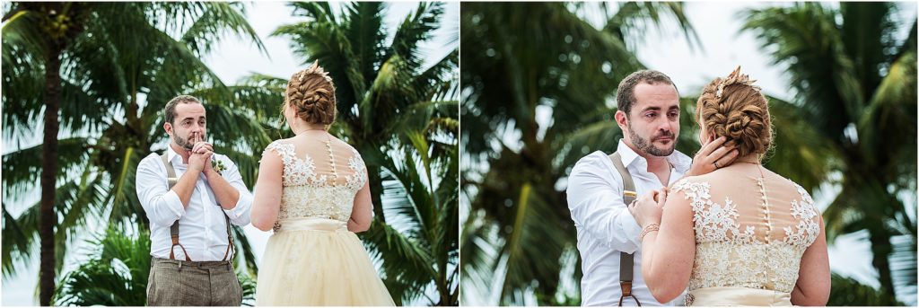 Groom is emotional as he sees his bride at their first look
