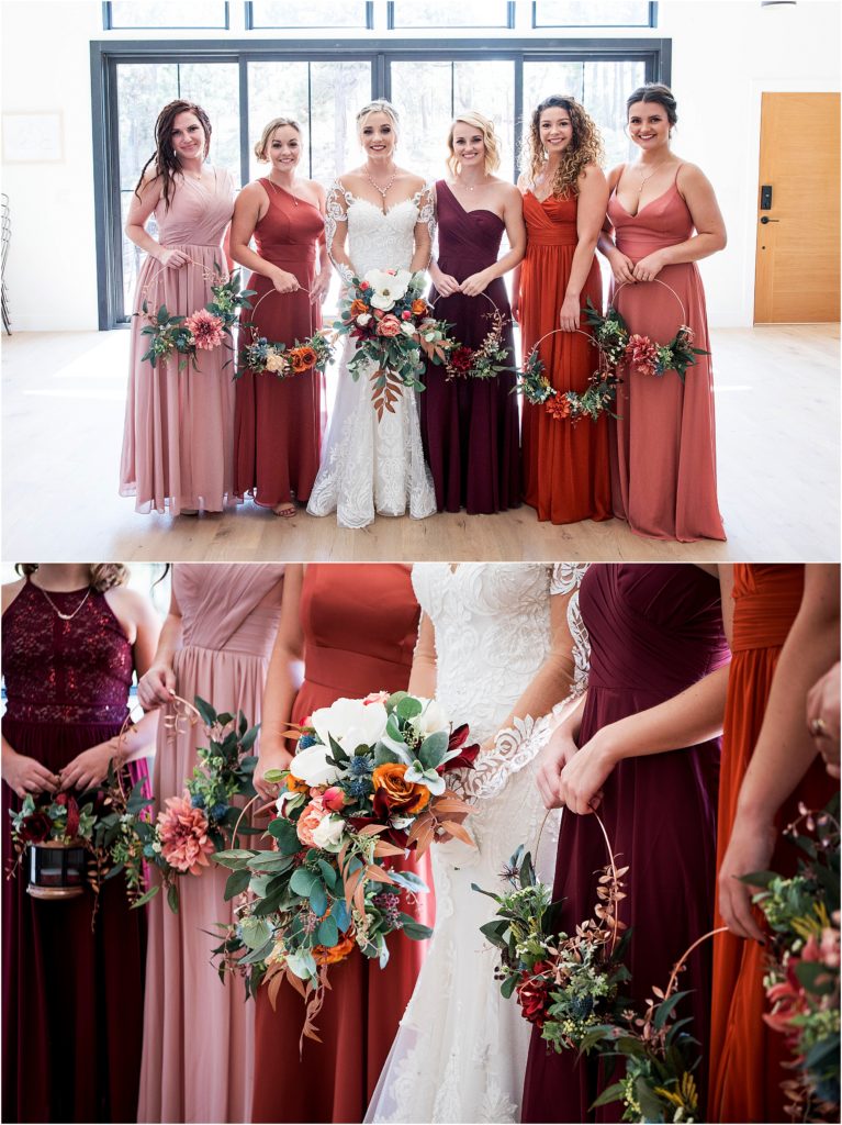 Paige and her bridesmaids with autumn inspired colors during Covid