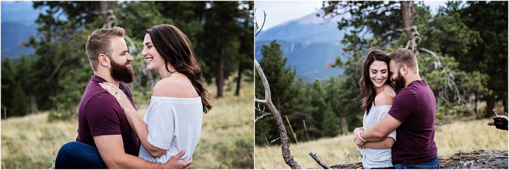 Taylor and Paige embrace while adventuring in the Rocky mountains
