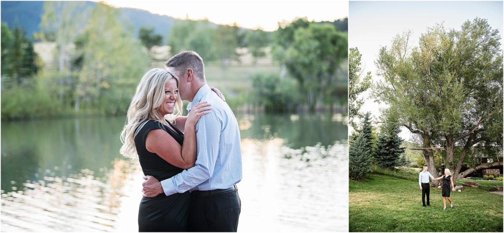 Brian and Jordan dress up for their engagement photos at Spruce Mountain Ranch