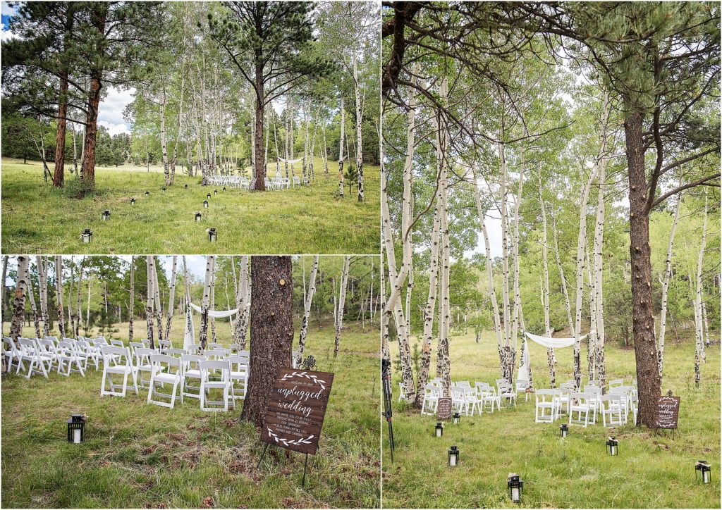 Ceremony site on private property in colorado with minimal decor