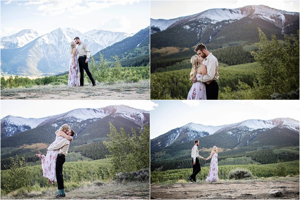 Engagement session at Twin Lakes in Colorado mountains.