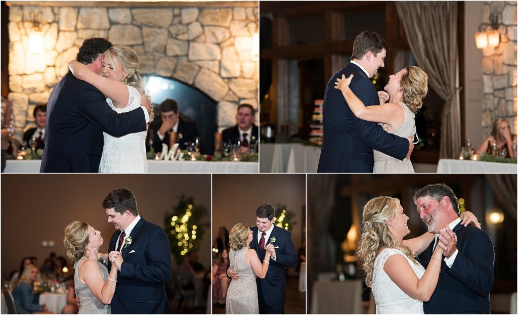 Bride and groom share their first dances with their parents at their wedding in Colorado.