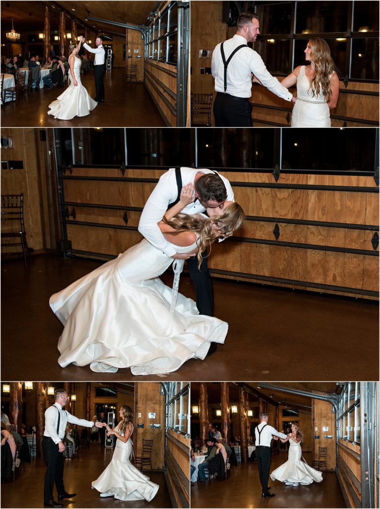 Bride and groom share their first dance.