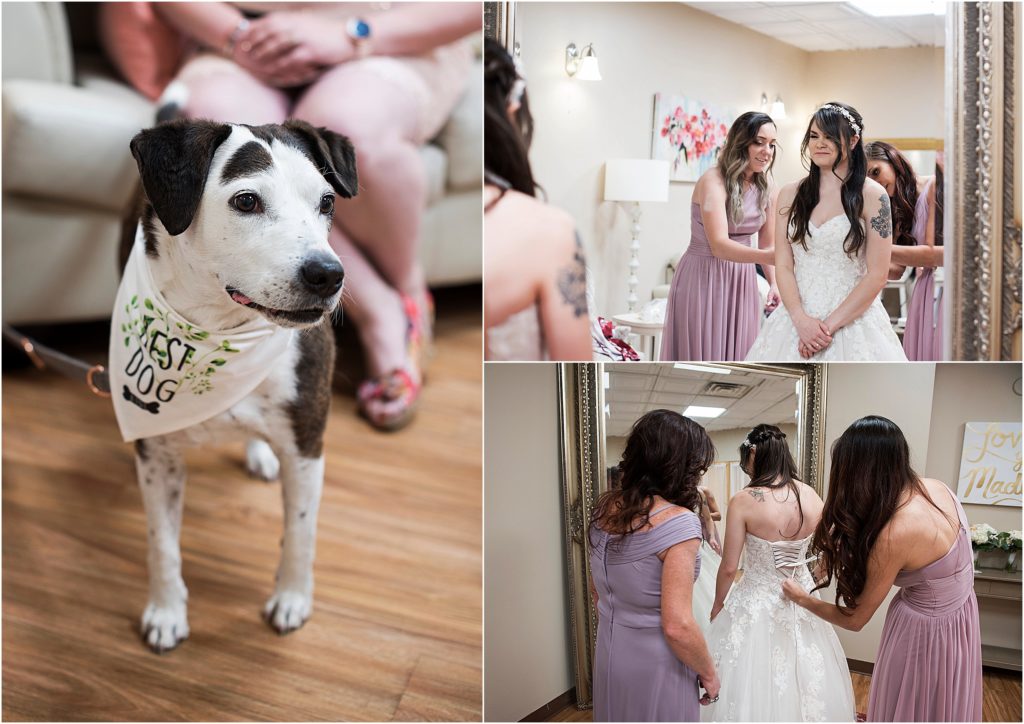 Amanda gets ready in the Bridal Suite with her dog