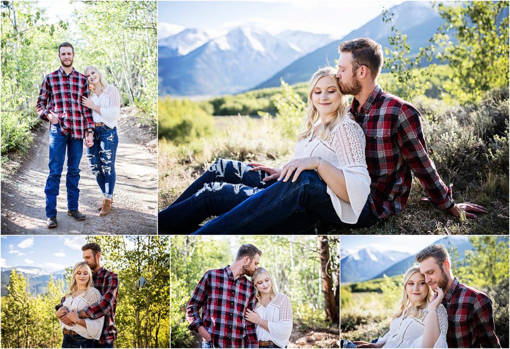 Engagement photography session in colorful Colorado with romantic Aspen trees and lovely mountain views.