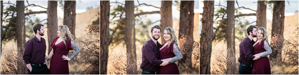 Colorado couple dress up for their engagement session in the Rocky Mountains.
