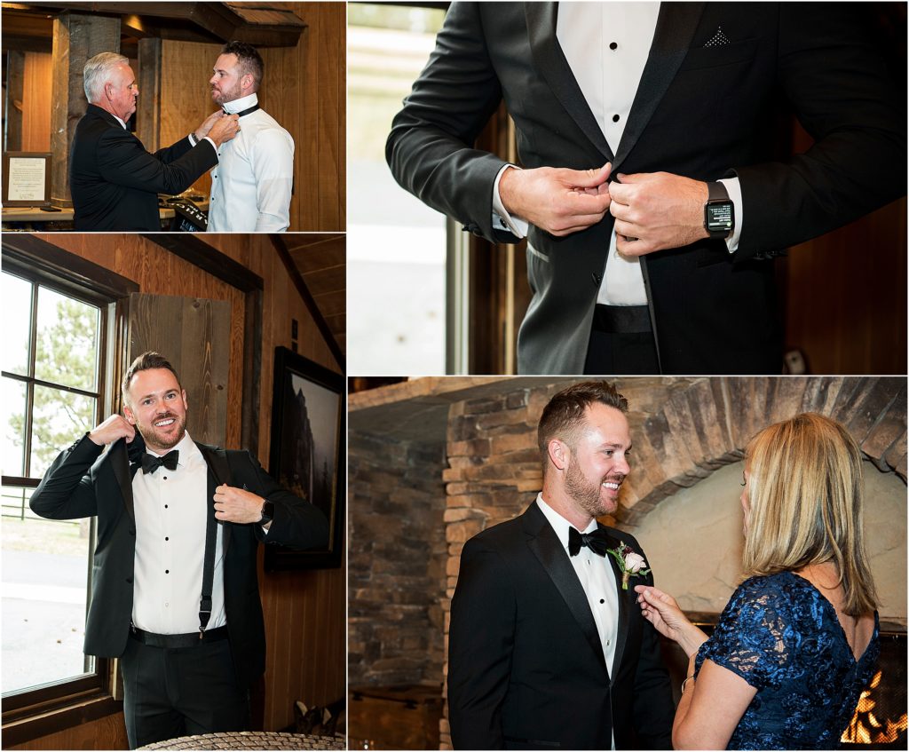 Josh gets ready on his wedding day at Spruce Mountain Lodge.