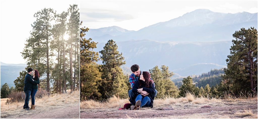couple share a moment together in the mountains near colorado springs