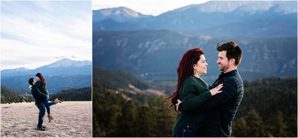 Romantic engagement photography session with views of pikes peak