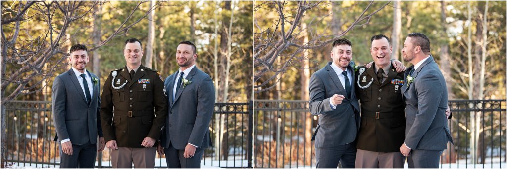 Groom and his groomsmen at winter wedding in Colorado