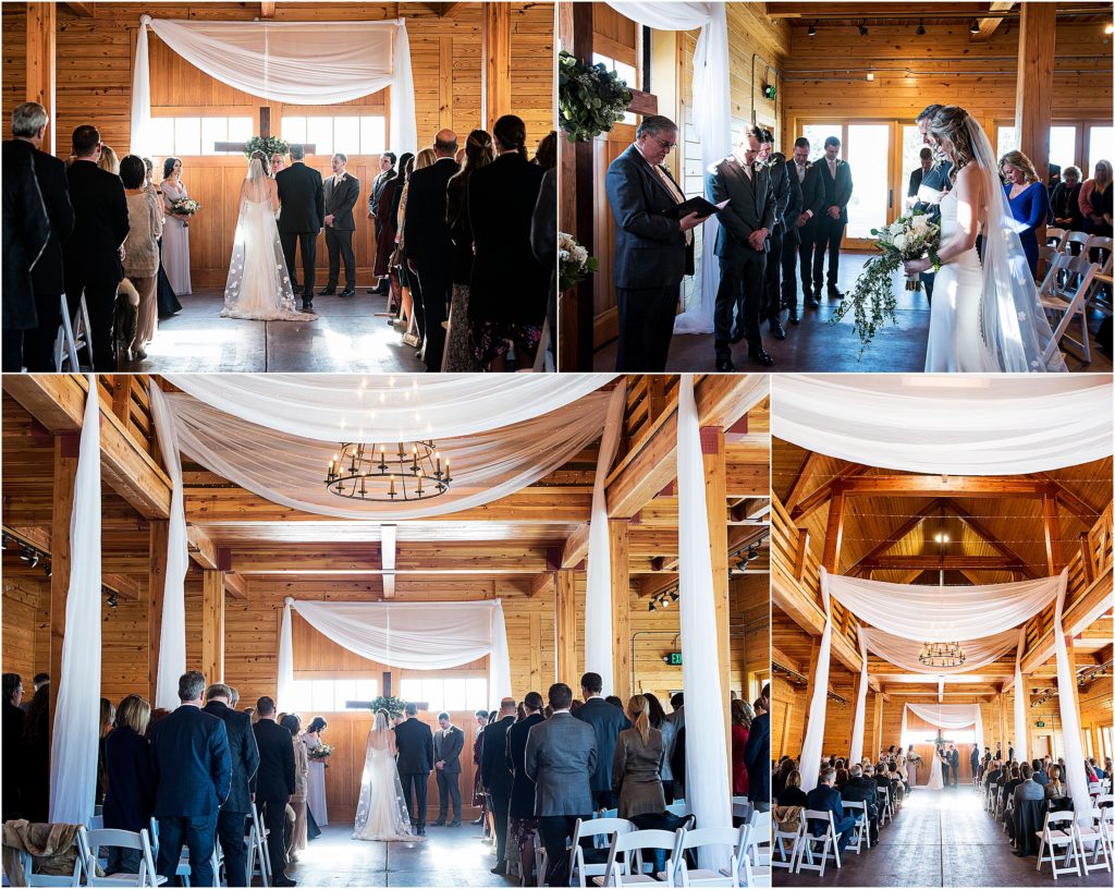 indoor ceremony at an elegant barn on a ranch