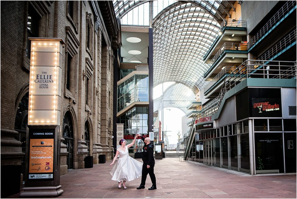 Couple dance on their wedding day as downtown Denver is empty due to Covid.