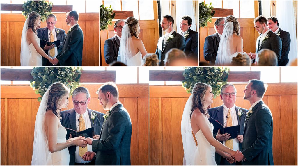 Andy and Alie make vows to each other on their wedding day at flying horse ranch in winter.