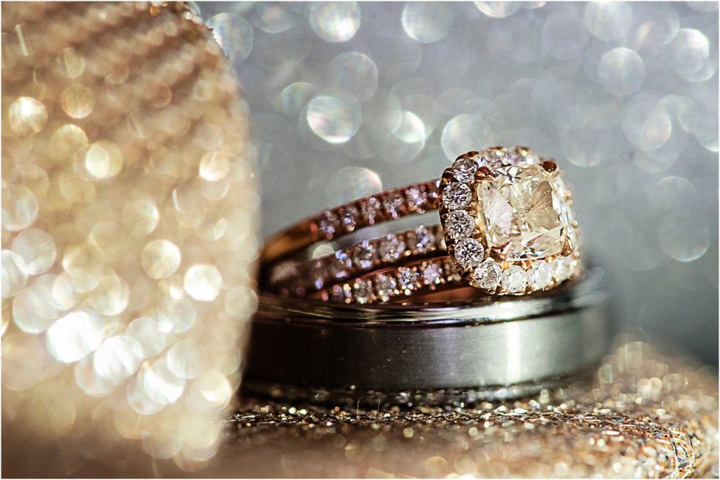 Wedding rings sparkling in the light