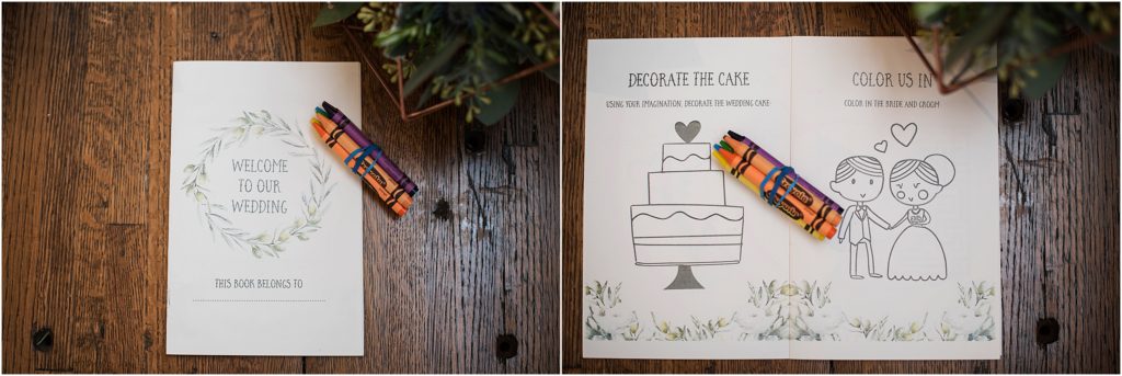 Wedding coloring book is a great idea for making a wedding kid friendly
