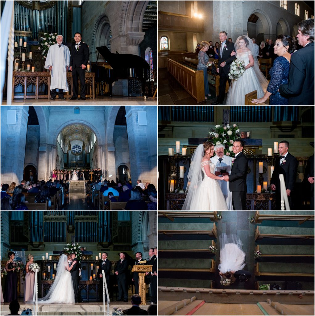 A couple is married in a romantically lit church in Colorado