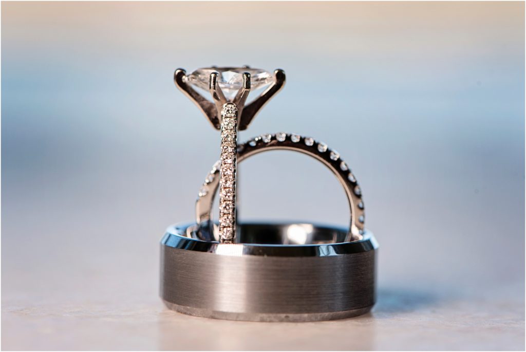 Wedding band and engagement ring up close and perfect