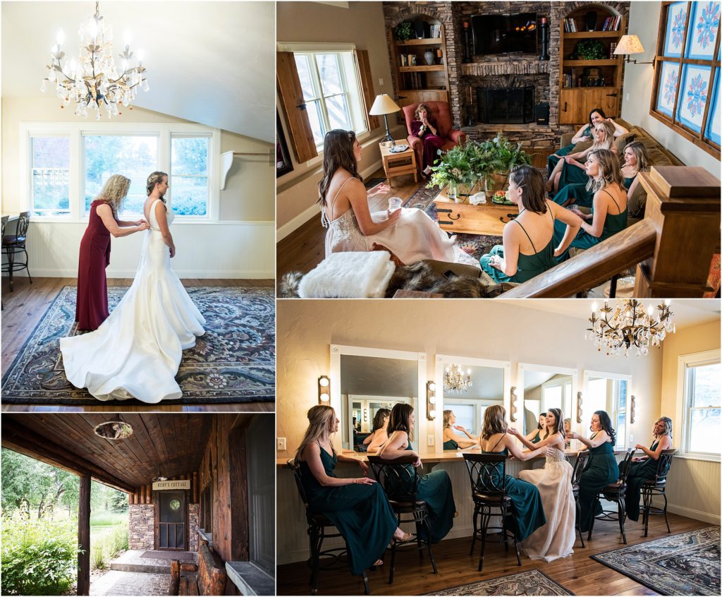 Brides getting ready at Ruby's Cottage at Spruce Mountain Ranch