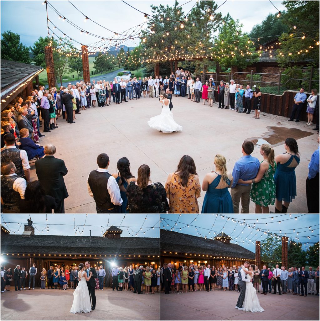 Couple dances on the outdoor dance floor at Albert's Lodge at Spruce Mountain Lodge