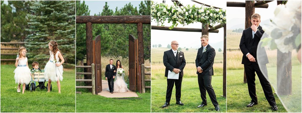 Groom sees bride for the first time as she walks down the aisle and he is emotional