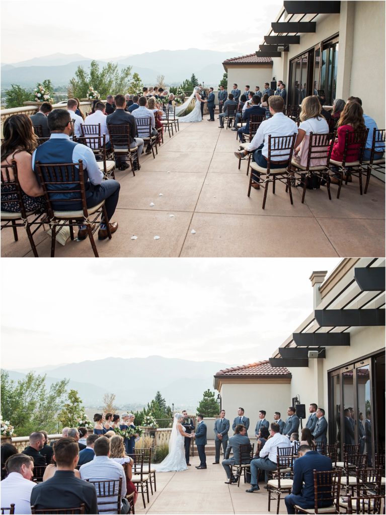 small and intimate outdoor wedding ceremony at the Pinery with mountain views