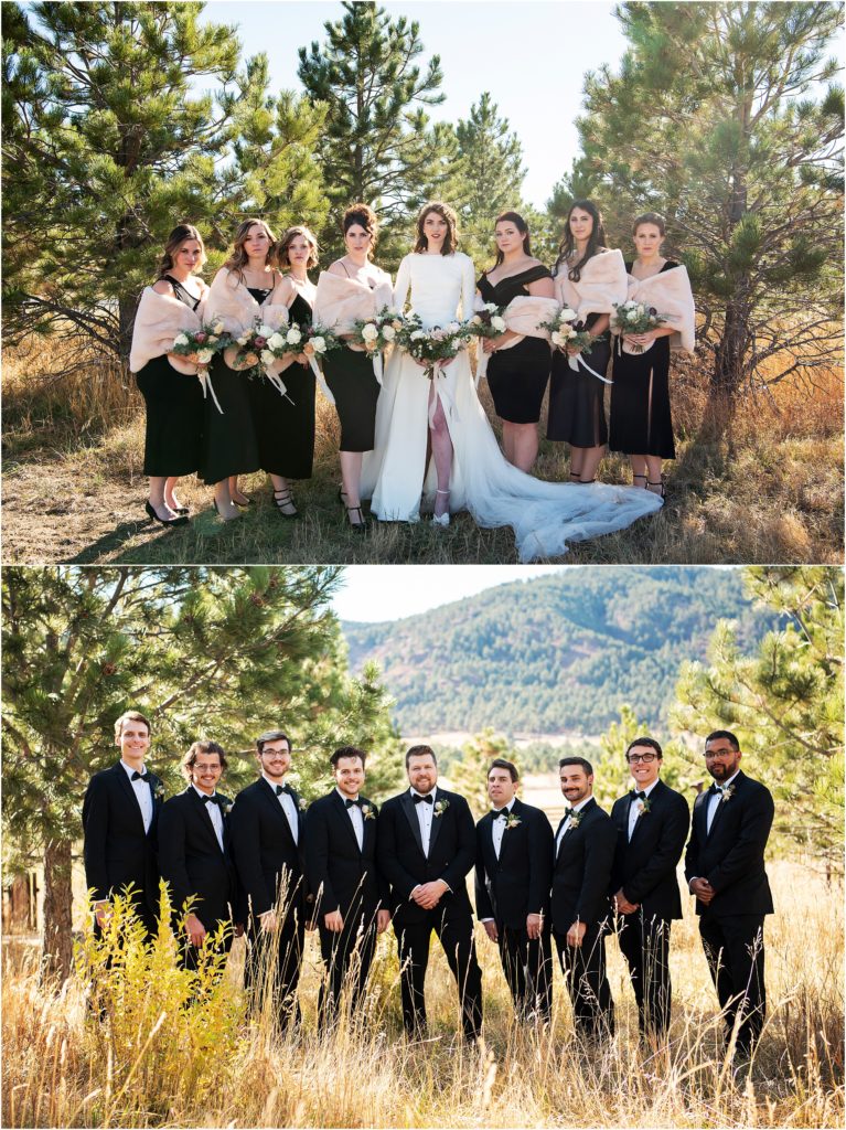 Bride and Groom with their bridal party in winter