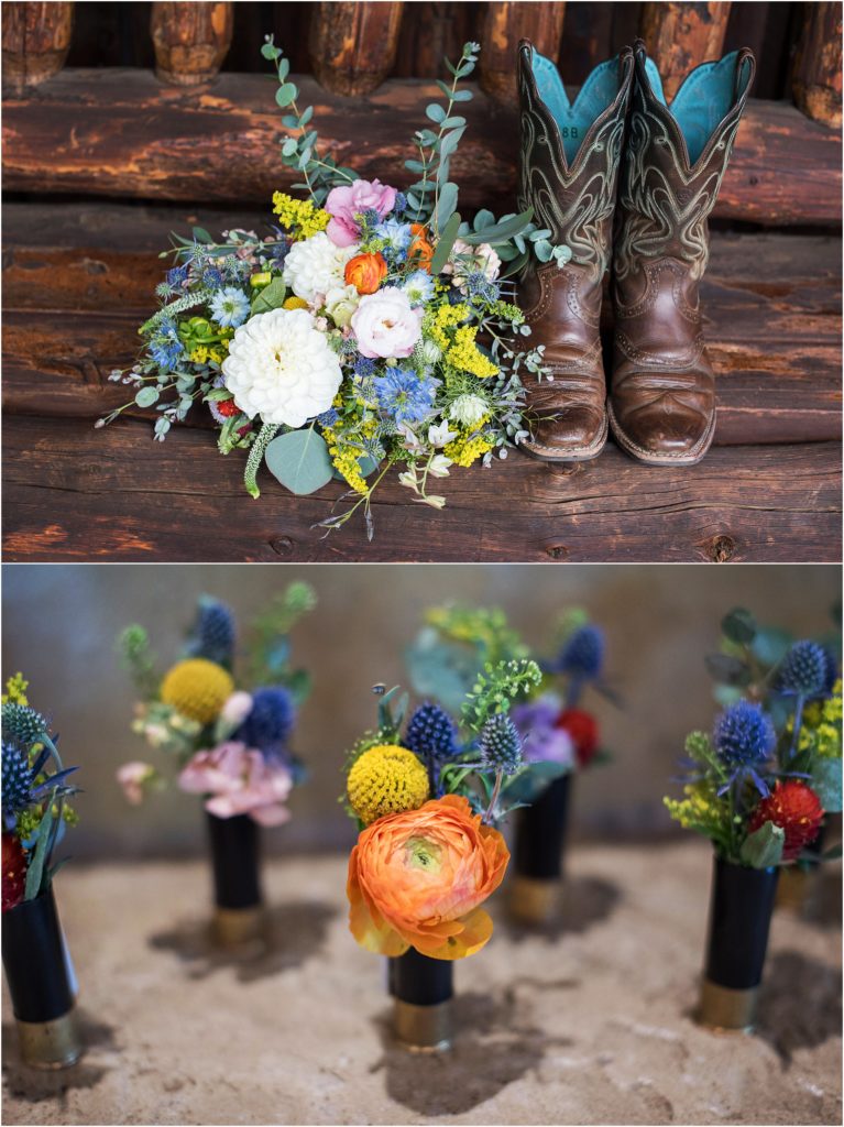 Wild flower bouquet and cowboy boots