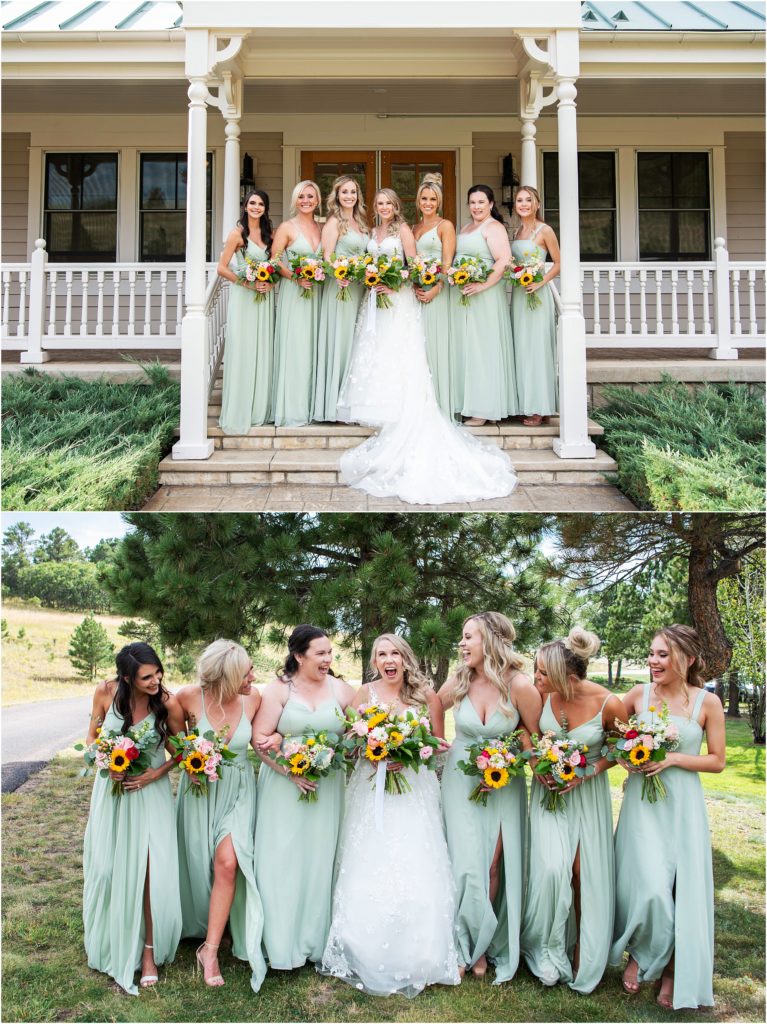 Bride and bridesmaids smile and laugh together during their portraits with Tina Joiner Photography