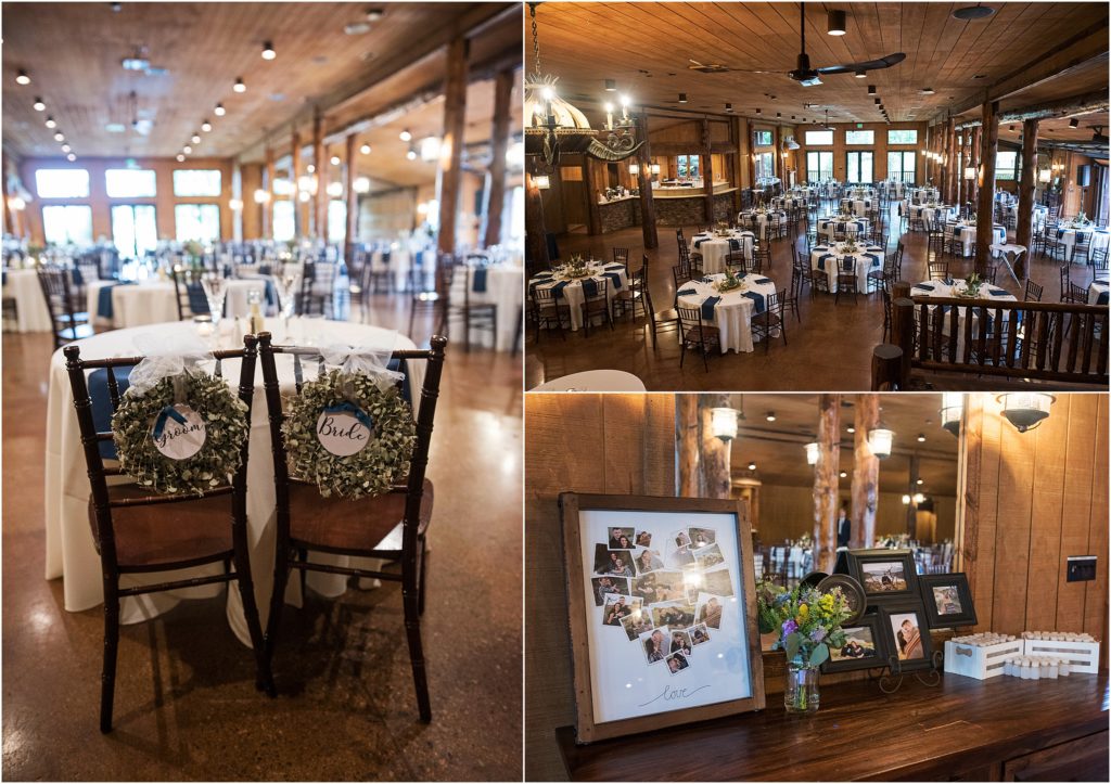 Indoor wedding reception at Albert's Lodge at Spruce Mountain Ranch near Denver