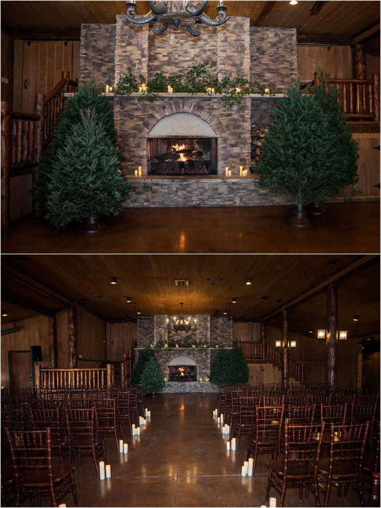 Alberts lodge at Spruce Mountain Ranch offers a large fire place that is perfect for winter weddings