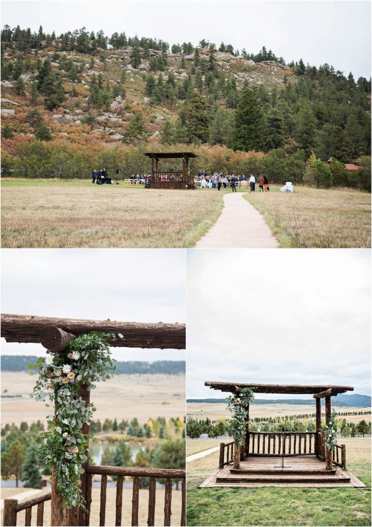 Outdoor ceremony on a hillside at Spruce Mountain Ranch in Colorado in fall