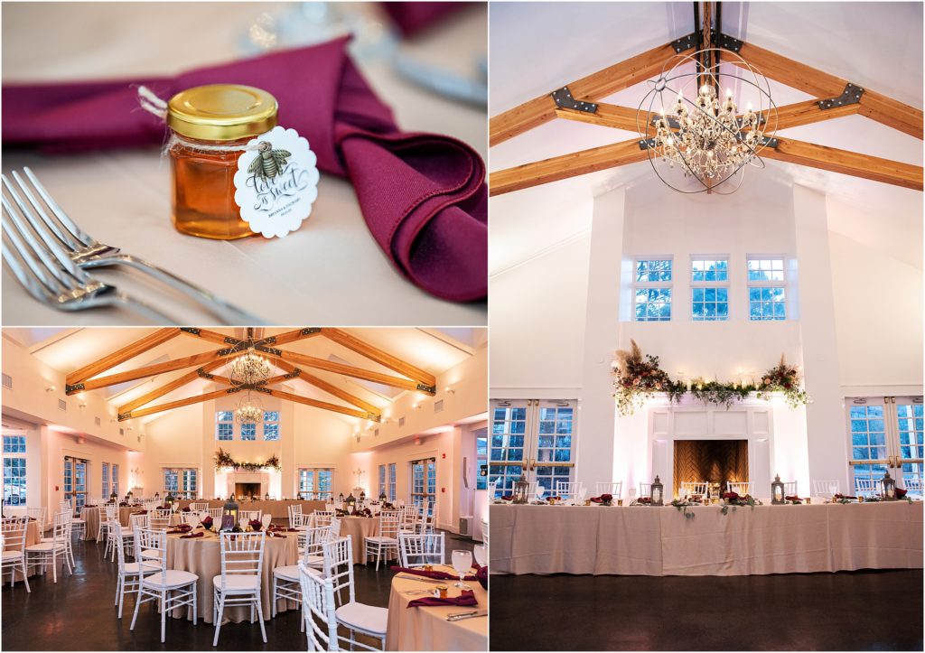 Indoor wedding reception at The Manor House at a fall wedding