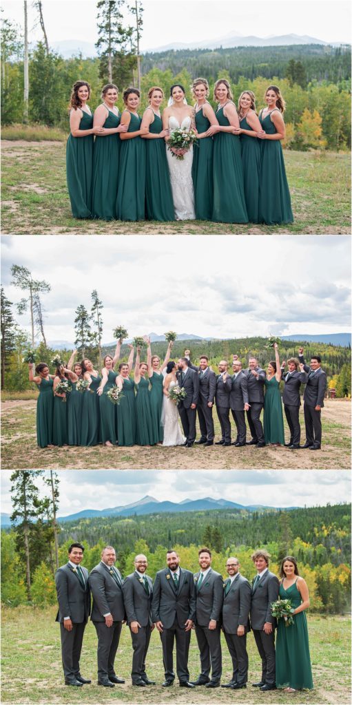 The bride and groom and their large bridal party celebrate together