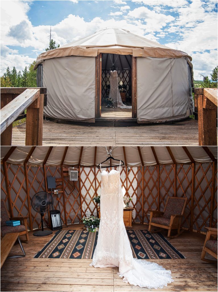 At this mountain wedding, the bride gets dressed in a yurt on top of a mountain