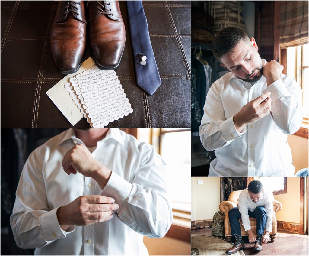 Groom gets ready for his wedding at The Pinery