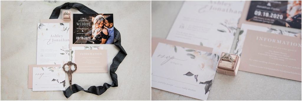 Wedding invitation with black and pink details